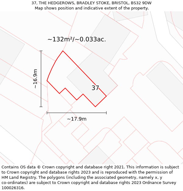 37, THE HEDGEROWS, BRADLEY STOKE, BRISTOL, BS32 9DW: Plot and title map