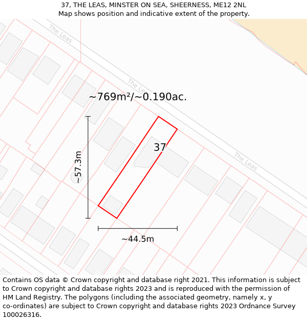 37, THE LEAS, MINSTER ON SEA, SHEERNESS, ME12 2NL: Plot and title map