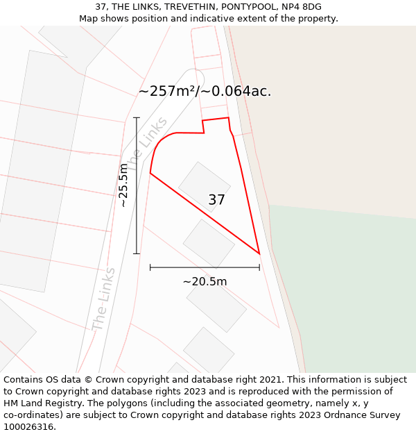 37, THE LINKS, TREVETHIN, PONTYPOOL, NP4 8DG: Plot and title map