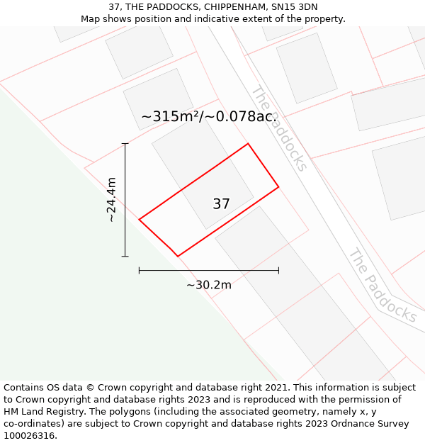 37, THE PADDOCKS, CHIPPENHAM, SN15 3DN: Plot and title map