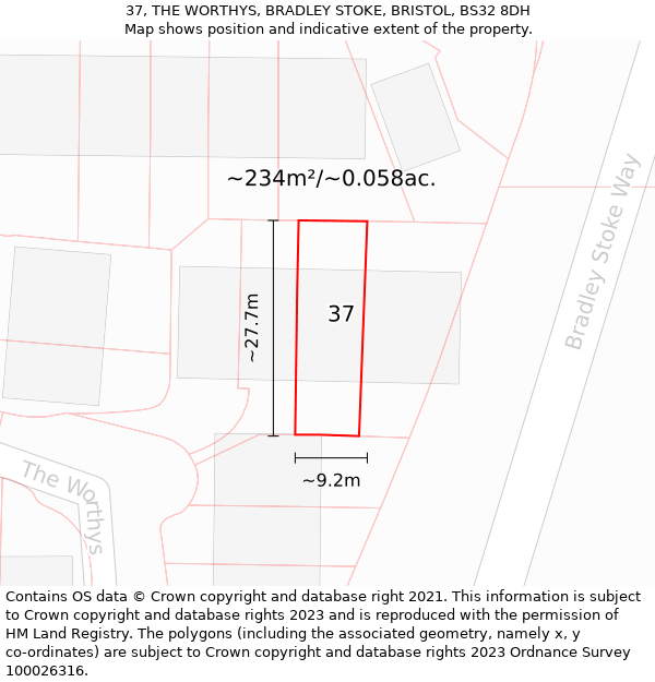 37, THE WORTHYS, BRADLEY STOKE, BRISTOL, BS32 8DH: Plot and title map