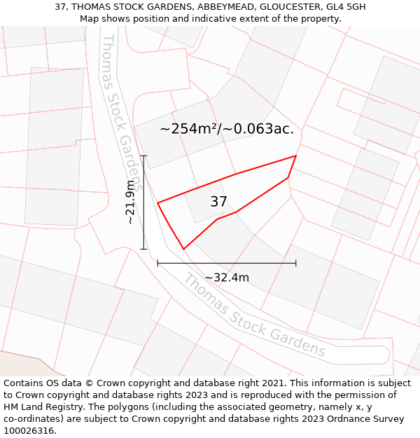 37, THOMAS STOCK GARDENS, ABBEYMEAD, GLOUCESTER, GL4 5GH: Plot and title map