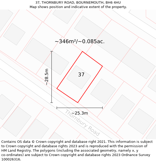 37, THORNBURY ROAD, BOURNEMOUTH, BH6 4HU: Plot and title map