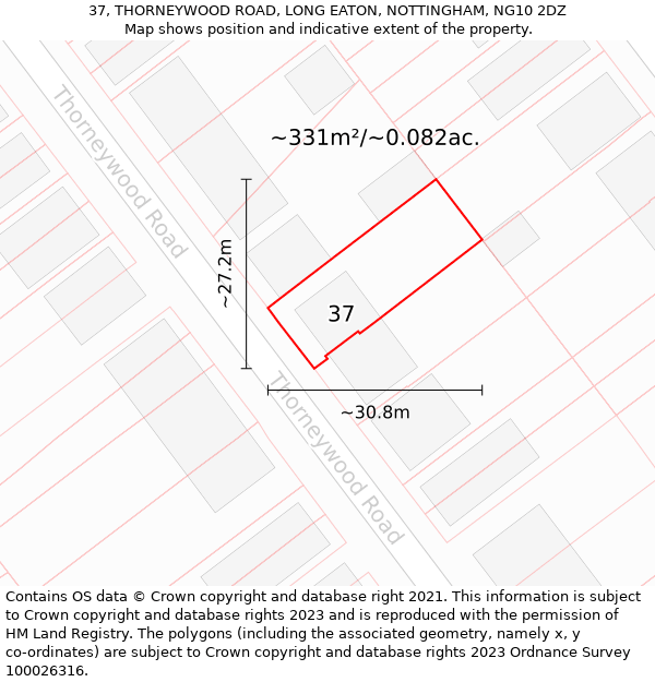 37, THORNEYWOOD ROAD, LONG EATON, NOTTINGHAM, NG10 2DZ: Plot and title map