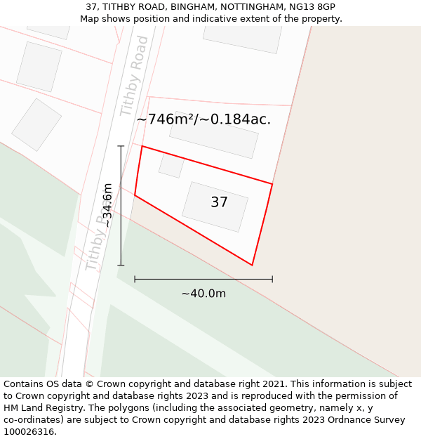 37, TITHBY ROAD, BINGHAM, NOTTINGHAM, NG13 8GP: Plot and title map