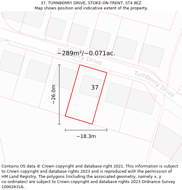 37, TURNBERRY DRIVE, STOKE-ON-TRENT, ST4 8EZ: Plot and title map