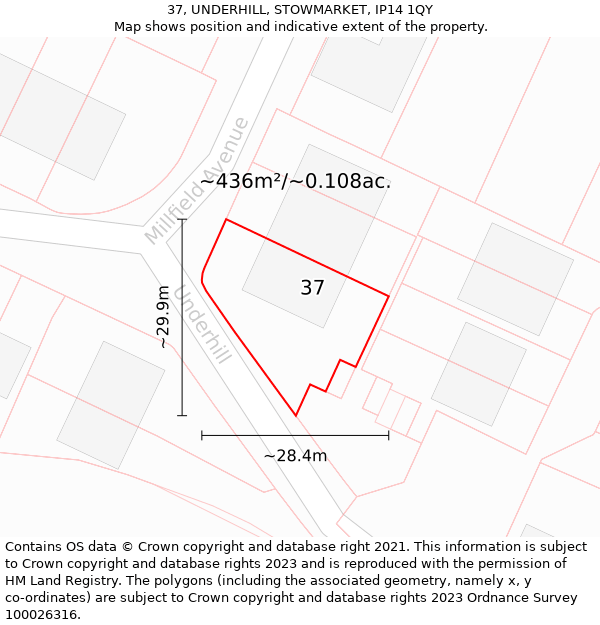 37, UNDERHILL, STOWMARKET, IP14 1QY: Plot and title map