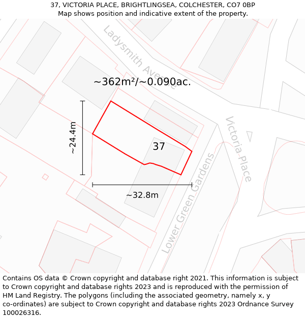 37, VICTORIA PLACE, BRIGHTLINGSEA, COLCHESTER, CO7 0BP: Plot and title map