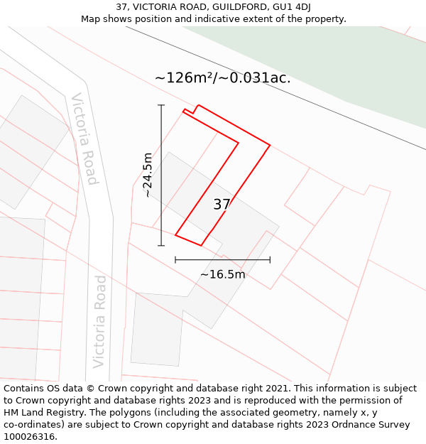 37, VICTORIA ROAD, GUILDFORD, GU1 4DJ: Plot and title map