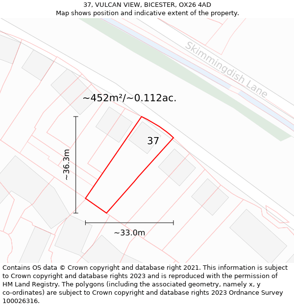 37, VULCAN VIEW, BICESTER, OX26 4AD: Plot and title map