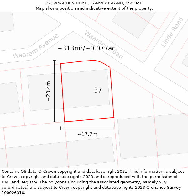 37, WAARDEN ROAD, CANVEY ISLAND, SS8 9AB: Plot and title map