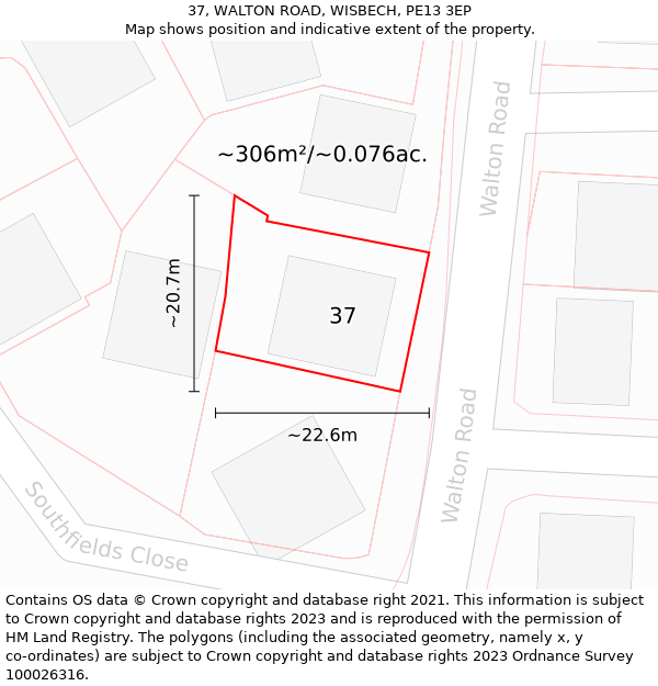 37, WALTON ROAD, WISBECH, PE13 3EP: Plot and title map