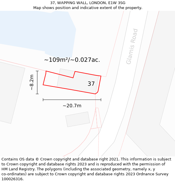 37, WAPPING WALL, LONDON, E1W 3SG: Plot and title map