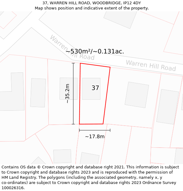 37, WARREN HILL ROAD, WOODBRIDGE, IP12 4DY: Plot and title map