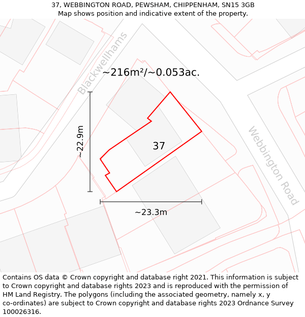 37, WEBBINGTON ROAD, PEWSHAM, CHIPPENHAM, SN15 3GB: Plot and title map