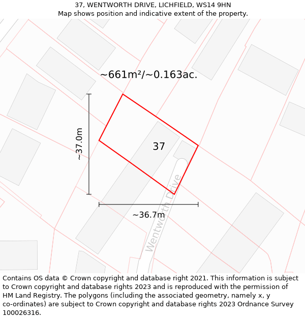 37, WENTWORTH DRIVE, LICHFIELD, WS14 9HN: Plot and title map