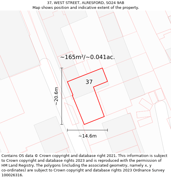 37, WEST STREET, ALRESFORD, SO24 9AB: Plot and title map