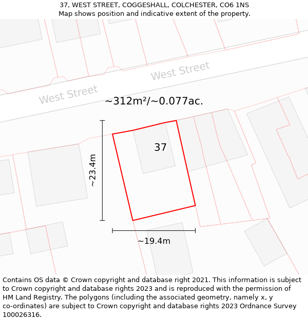 37, WEST STREET, COGGESHALL, COLCHESTER, CO6 1NS: Plot and title map