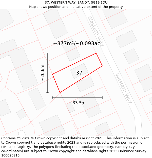 37, WESTERN WAY, SANDY, SG19 1DU: Plot and title map