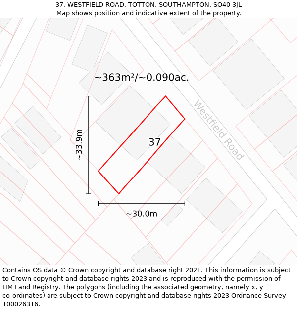 37, WESTFIELD ROAD, TOTTON, SOUTHAMPTON, SO40 3JL: Plot and title map