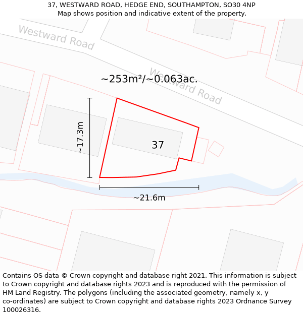 37, WESTWARD ROAD, HEDGE END, SOUTHAMPTON, SO30 4NP: Plot and title map