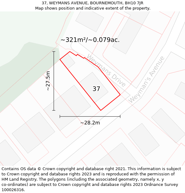 37, WEYMANS AVENUE, BOURNEMOUTH, BH10 7JR: Plot and title map