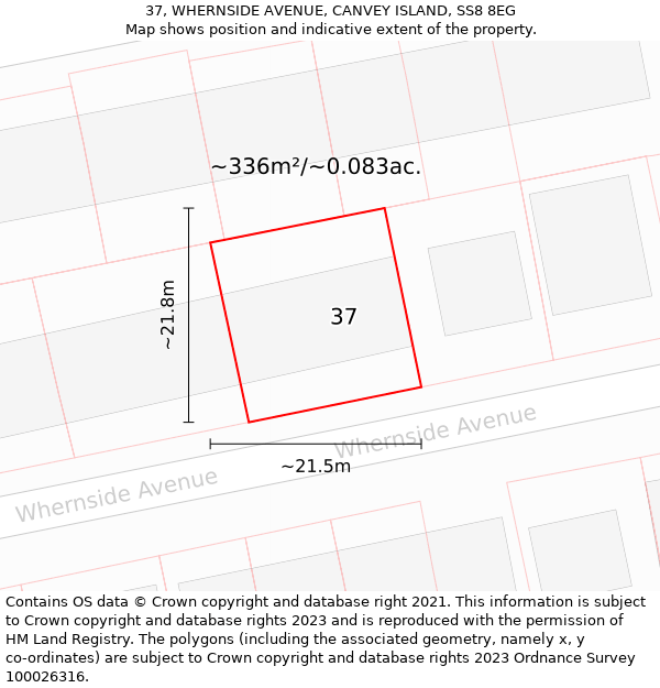 37, WHERNSIDE AVENUE, CANVEY ISLAND, SS8 8EG: Plot and title map