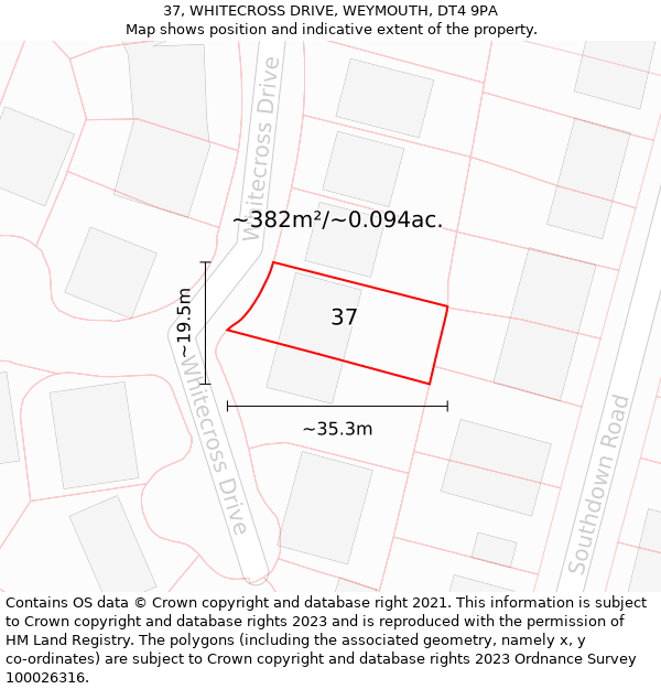 37, WHITECROSS DRIVE, WEYMOUTH, DT4 9PA: Plot and title map