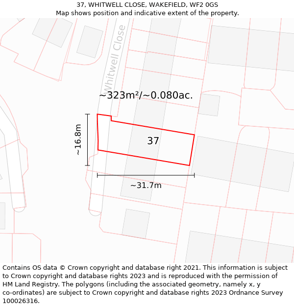 37, WHITWELL CLOSE, WAKEFIELD, WF2 0GS: Plot and title map