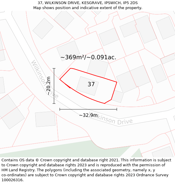 37, WILKINSON DRIVE, KESGRAVE, IPSWICH, IP5 2DS: Plot and title map