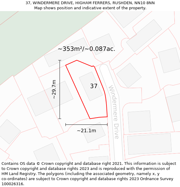 37, WINDERMERE DRIVE, HIGHAM FERRERS, RUSHDEN, NN10 8NN: Plot and title map