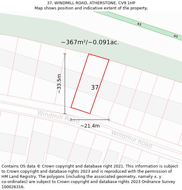 37, WINDMILL ROAD, ATHERSTONE, CV9 1HP: Plot and title map
