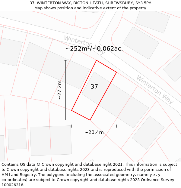 37, WINTERTON WAY, BICTON HEATH, SHREWSBURY, SY3 5PA: Plot and title map