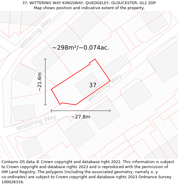 37, WITTERING WAY KINGSWAY, QUEDGELEY, GLOUCESTER, GL2 2DP: Plot and title map