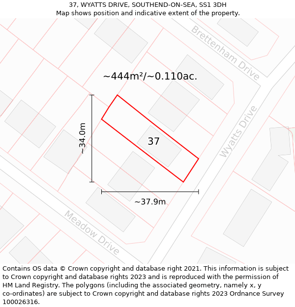 37, WYATTS DRIVE, SOUTHEND-ON-SEA, SS1 3DH: Plot and title map