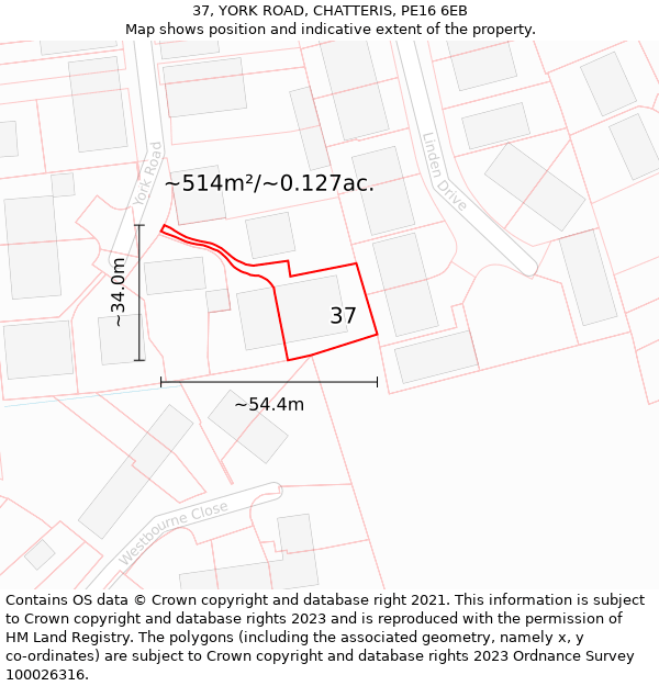 37, YORK ROAD, CHATTERIS, PE16 6EB: Plot and title map