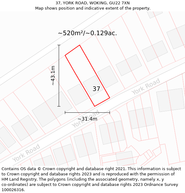 37, YORK ROAD, WOKING, GU22 7XN: Plot and title map