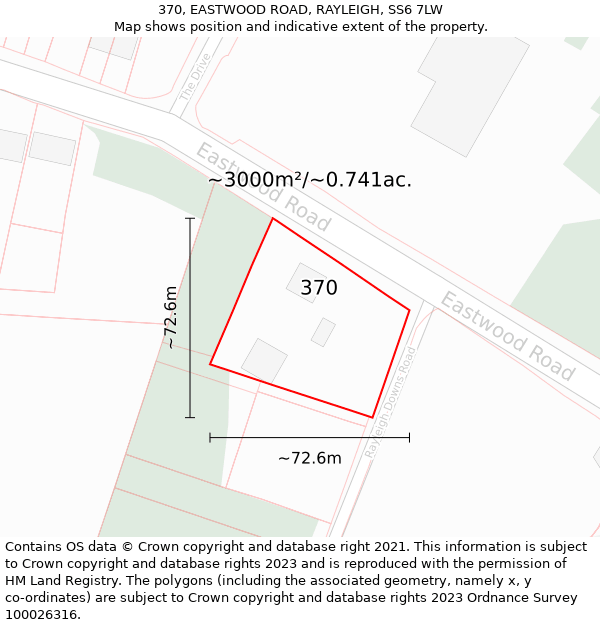 370, EASTWOOD ROAD, RAYLEIGH, SS6 7LW: Plot and title map