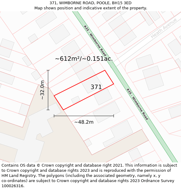 371, WIMBORNE ROAD, POOLE, BH15 3ED: Plot and title map