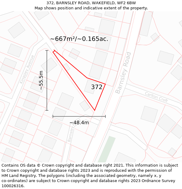 372, BARNSLEY ROAD, WAKEFIELD, WF2 6BW: Plot and title map