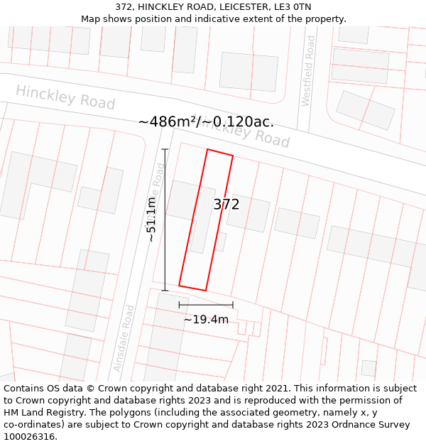 372, HINCKLEY ROAD, LEICESTER, LE3 0TN: Plot and title map