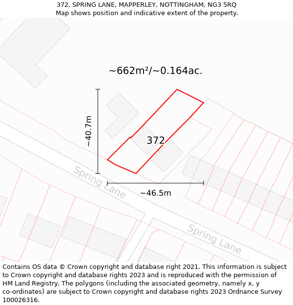 372, SPRING LANE, MAPPERLEY, NOTTINGHAM, NG3 5RQ: Plot and title map