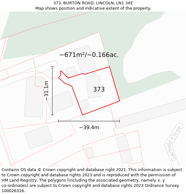 373, BURTON ROAD, LINCOLN, LN1 3XE: Plot and title map