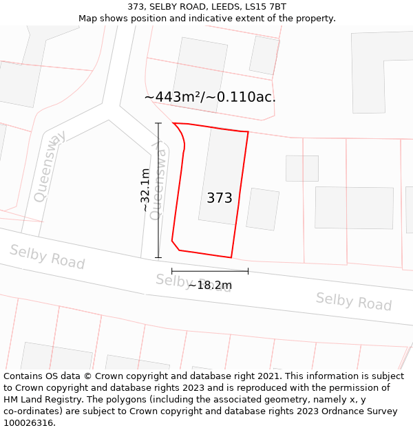 373, SELBY ROAD, LEEDS, LS15 7BT: Plot and title map