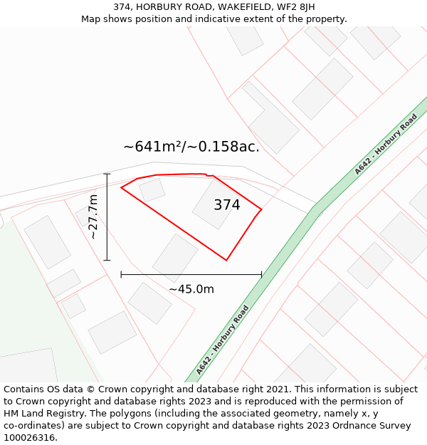 374, HORBURY ROAD, WAKEFIELD, WF2 8JH: Plot and title map