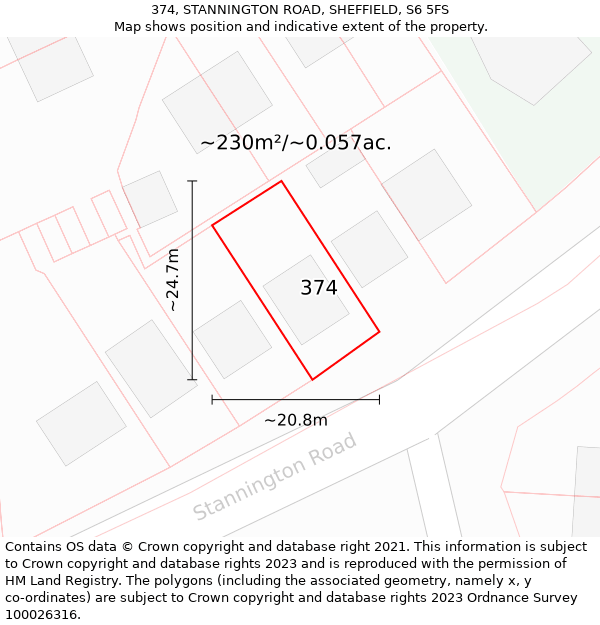 374, STANNINGTON ROAD, SHEFFIELD, S6 5FS: Plot and title map