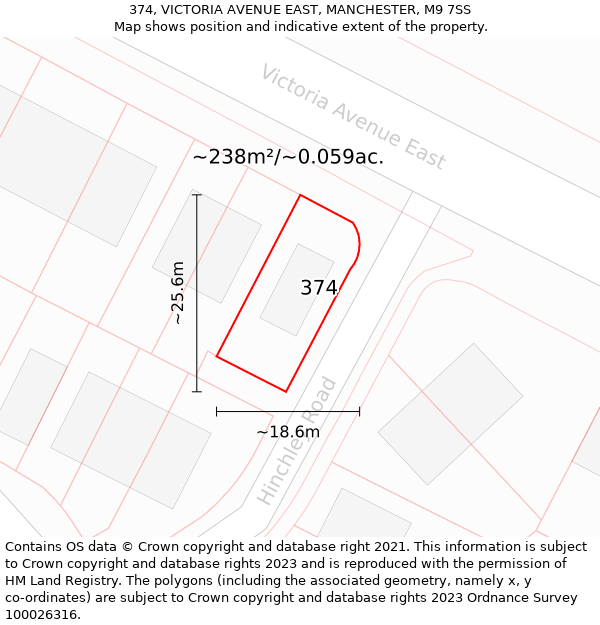 374, VICTORIA AVENUE EAST, MANCHESTER, M9 7SS: Plot and title map