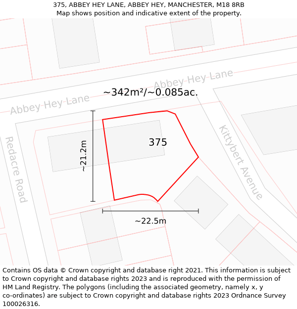 375, ABBEY HEY LANE, ABBEY HEY, MANCHESTER, M18 8RB: Plot and title map