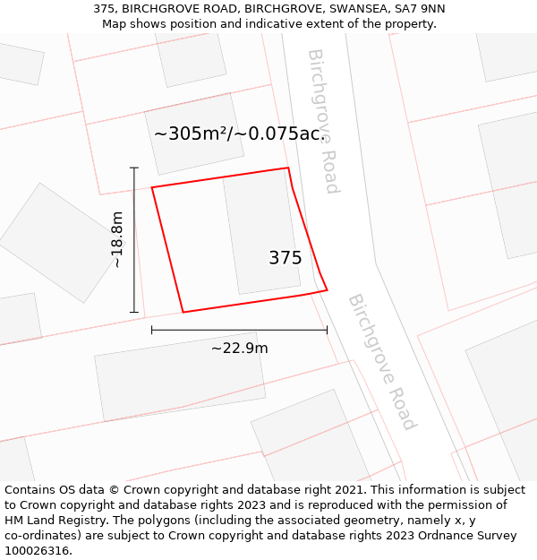 375, BIRCHGROVE ROAD, BIRCHGROVE, SWANSEA, SA7 9NN: Plot and title map