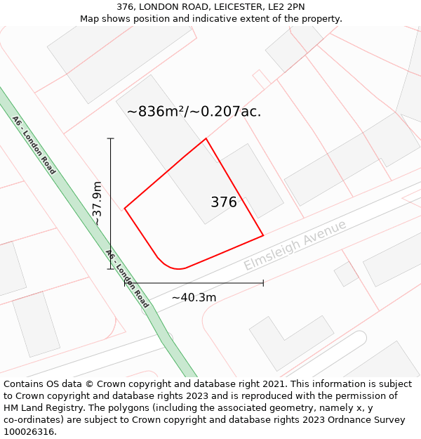 376, LONDON ROAD, LEICESTER, LE2 2PN: Plot and title map